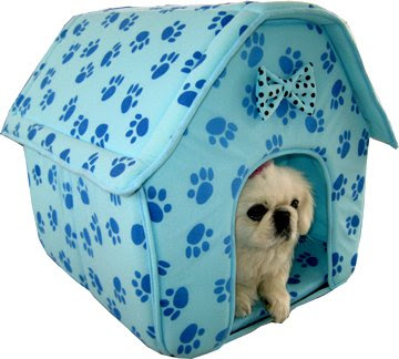 Cat/Dog Blue Collapsible Paw Prints Pet House-Medium