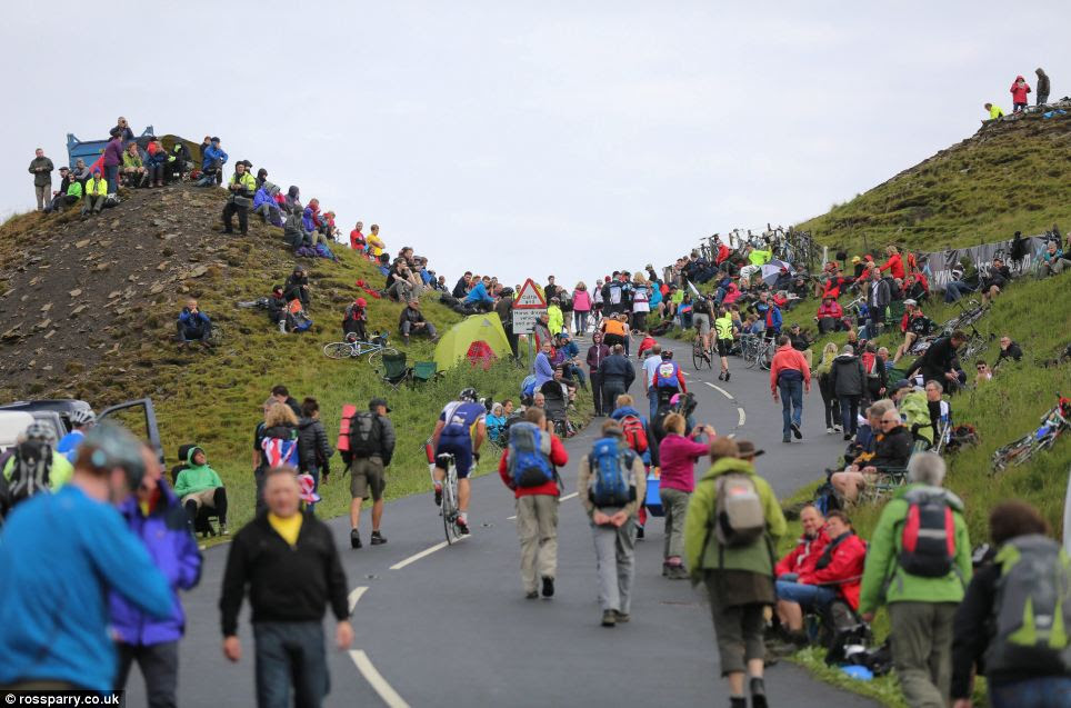 The usually quiet North Yorkshire dales are filling up with spectators for the Tour de France. Fans have been gathering in Buttertubs, pictured, which marks the steepest and most dangerous section of today's race