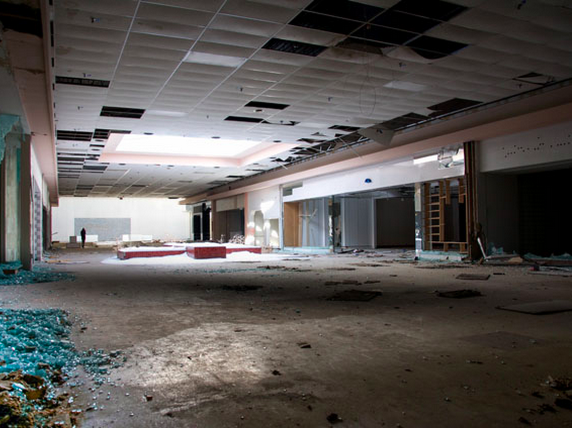 snowy deserted empty mall
