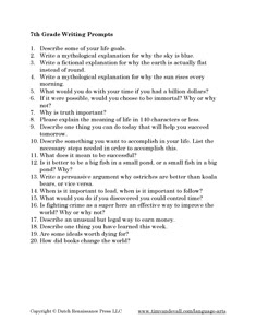 7th Grade Writing Prompts PDF | Language Arts Printables