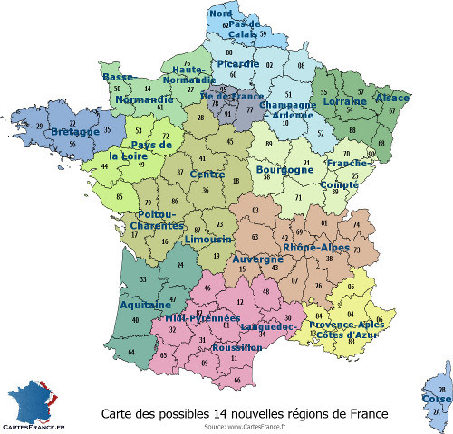Carte de France avec départements - Les noms des départements