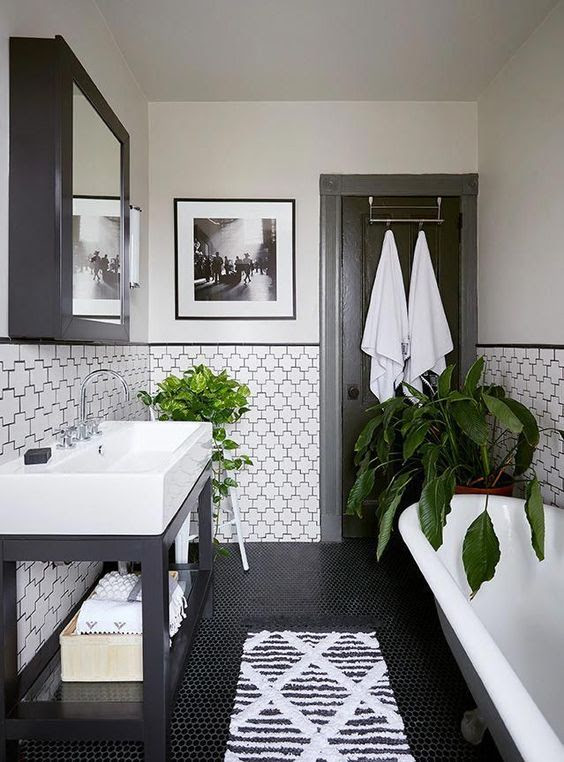 black and white bathroom tile