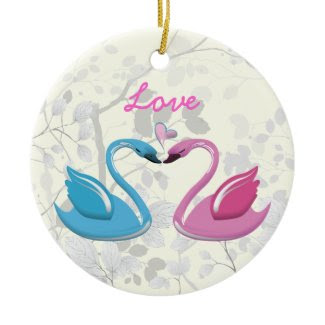Pink blue swan love heart couple keepsake ornament ornament