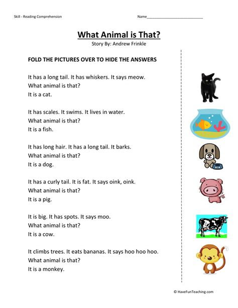 From worksheets and activities to games and puzzles, printables can be used to supplement any lesson plan. reading comprehension worksheet what animal is that