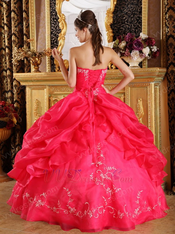 Strapless Deep Pink  Quinceanera  Dress  With Embroidery  Bottom