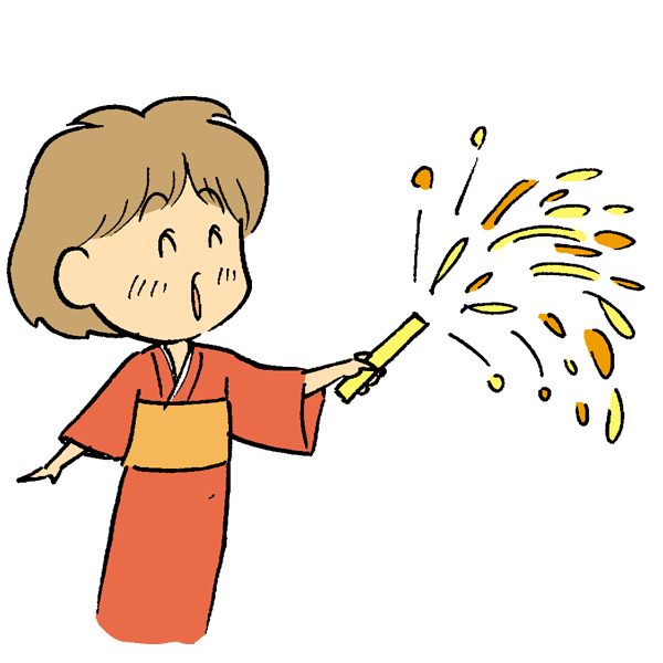 手持ち花火を楽しんでいる女性のイラスト かわいいフリー素材が無料のイラストレイン
