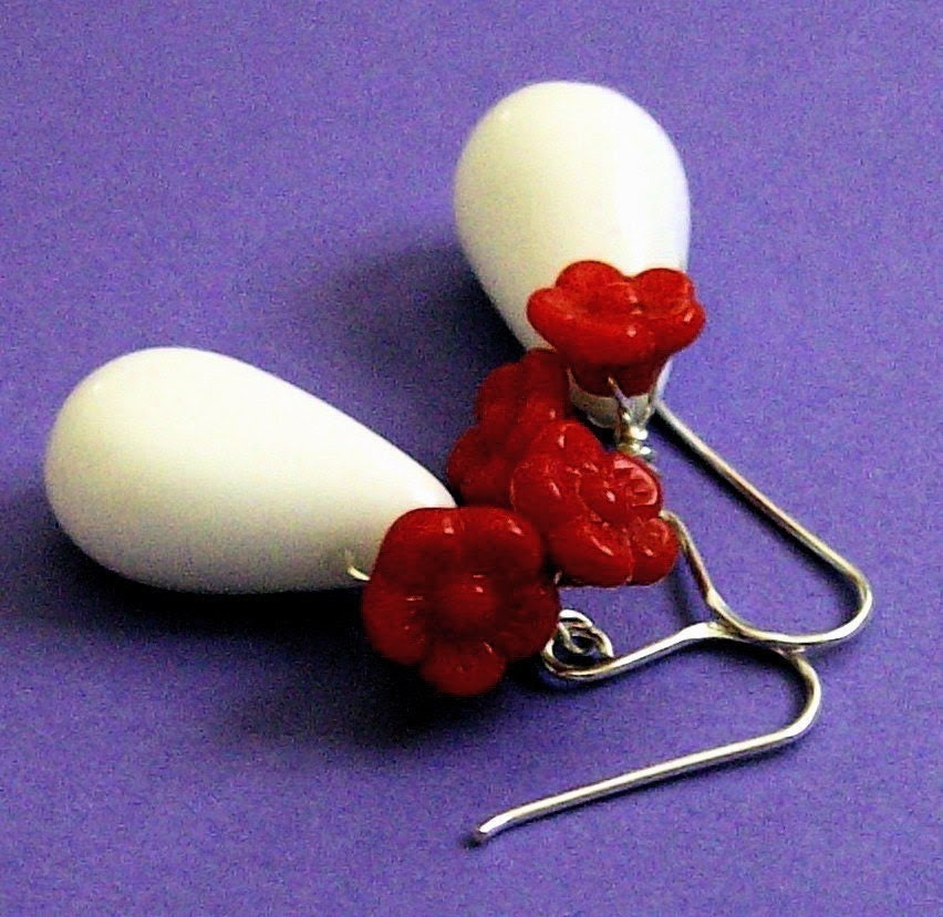 Cherry Blossoms - Sterling Silver Vintage German Glass Earrings