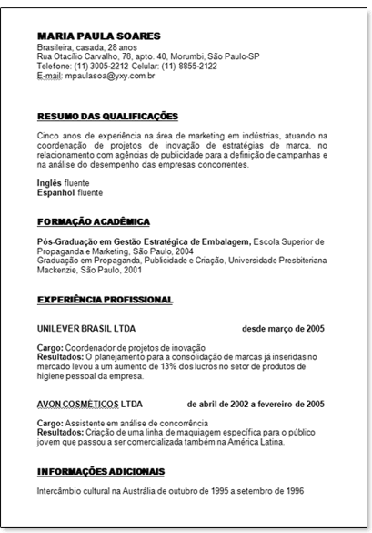 modelos de curriculums. Modelo de Curriculum Vitae