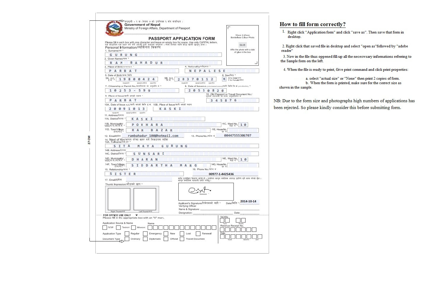 tourist form sample visa us application Nepali Embassy Australia in