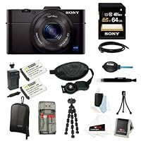 Sony Cyber-shot DSC-RX100M2/B RX100M2 RX100M II RX100MII 20.2MP Wi-Fi Digital Camera Bundle with Sony 64GB Memory Card + Wasabi Power Replacement Battery for Sony DSC-RX1 + Sony Black Carrying Case + Wrist Grip Strap + Camera Accessories