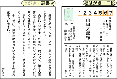 お礼状の書き方 はがきと宛名 お礼のはがき ハガキ 葉書き の基本構成と宛名の書き方と例文