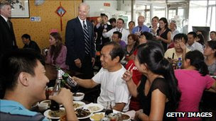 US Vice President Joe Biden at a Beijing restaurant on 18 August 2011