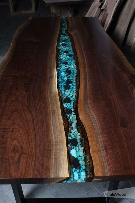 Coffee table white marble effect with black delano. Walnut Live Edge River Dining Table U Legs - Anglewood