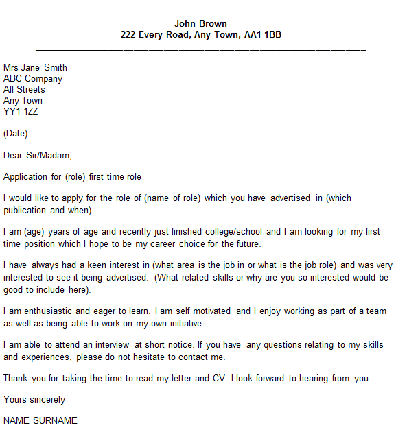 First Time Job Cover Letter Example Icover Org Uk