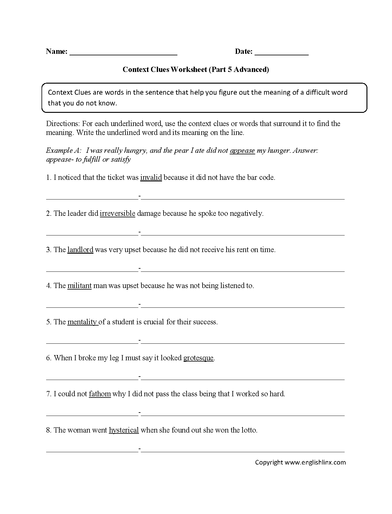 Context Clues Worksheets | Context Clues Worksheets Part 5 ...
