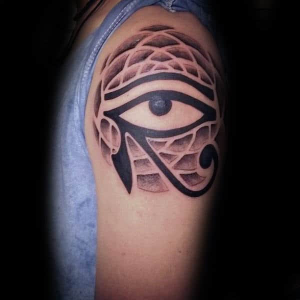50 Eye Of Horus Tattoo Designs For Men - Upper Arm Guys Eye Of Horus Pattern Tattoo IDeas