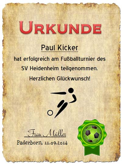 Vorlage Fur Eine Fussball Rkunde Zum Drucken