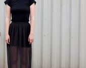 Sheer maxi skirt - coal black chiffon with jersey mini skirt, modern style grunge goth fashion - small murmurtion - murmuration
