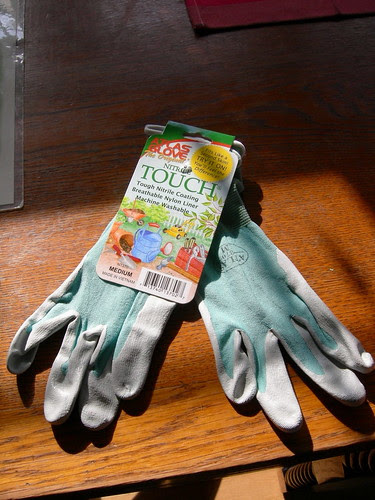 Green Gardening Gloves. pair of gardening gloves