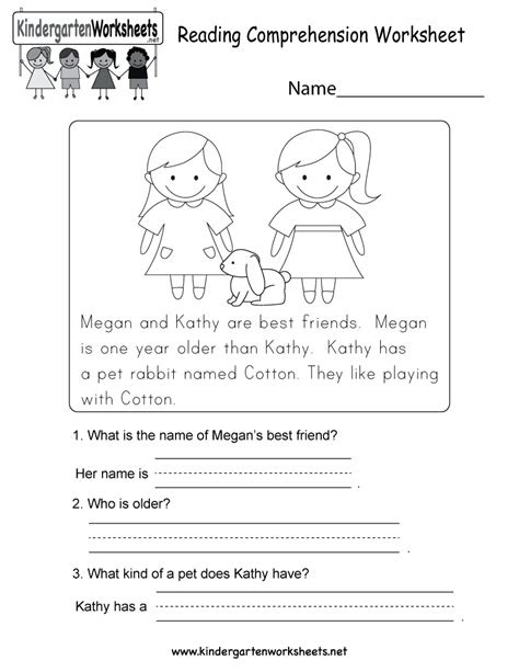 free printable reading comprehension worksheet for kindergarten