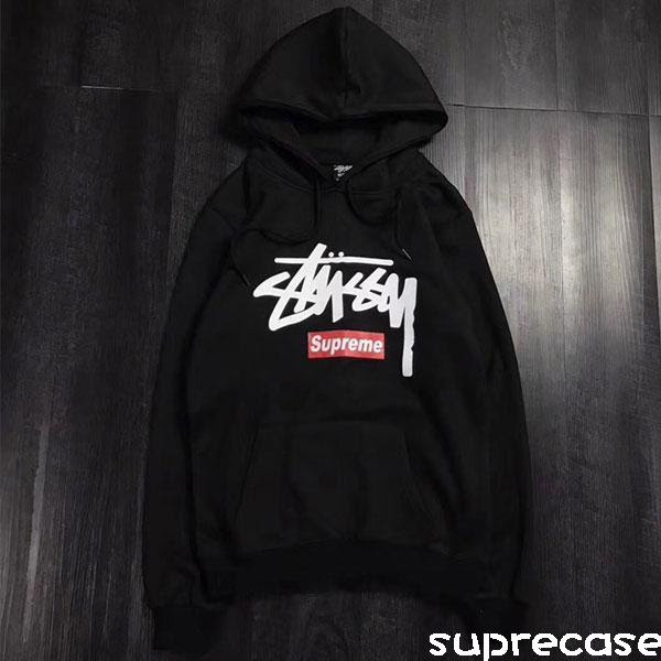 飼い主と犬猫お揃い服 Stussy シュプリームコラボパーカー 厚手 男女兼用とペットのペアルックパーカー 犬服