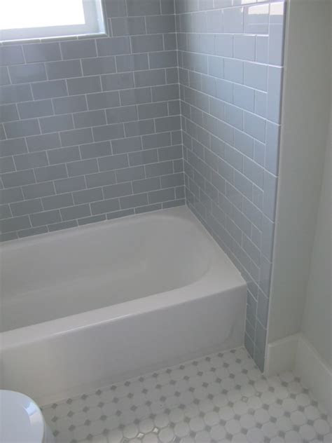 The black and silver very classy. Gray Subway Tile - Contemporary - bathroom - White & Gold