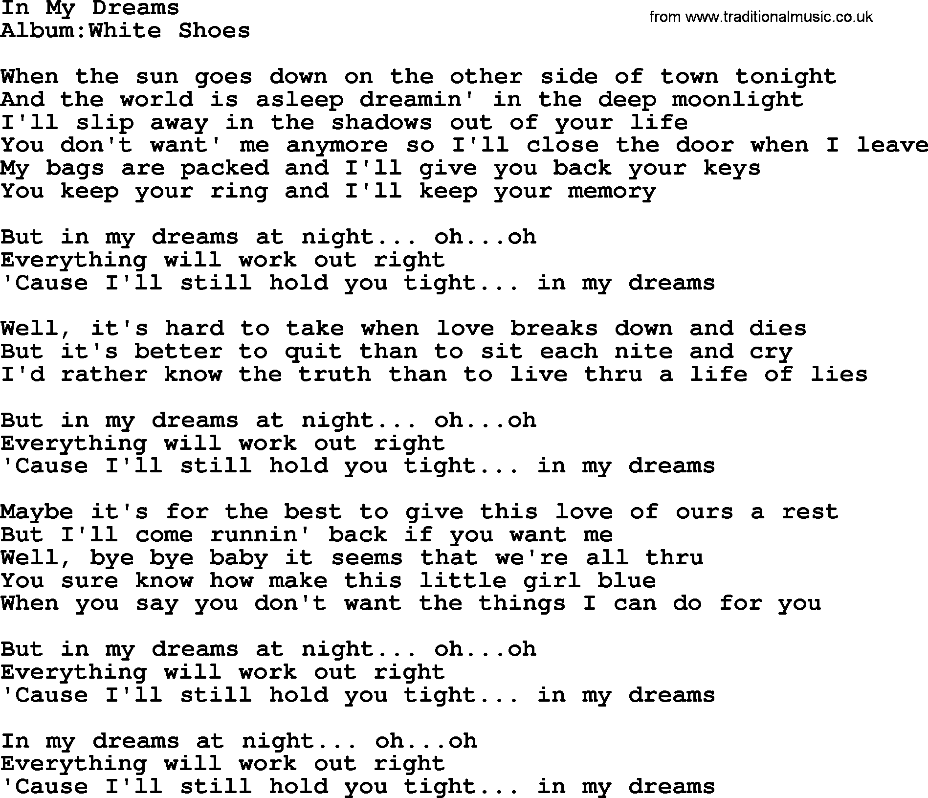 Emmylou Harris Song In My Dreams Lyrics