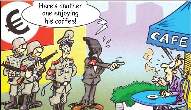 Satirical: Cartoons appearing in Greek newspapers have drawn comparisons with the Nazis