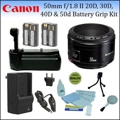 Canon EF 50mm f/1.8 II Camera Lens With Opteka 20D, 30D, 40D, & 50D Grip Accessory Kit
