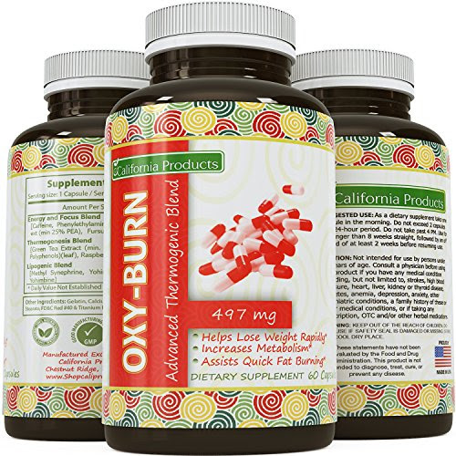 Thermogenic Fat Burner For Men and Women ● 60 Capsules ● Unique Blend for Effective Weight Loss ● Boosts Metabolism ● Increases Energy ● Fast-acting and 100% Natural - Oxy-Burn by California Products