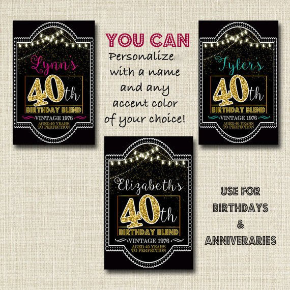 40th Birthday Custom Wine Labels, Cheers to 40 Years, 40th Birthday Gi – TidyLady Printables