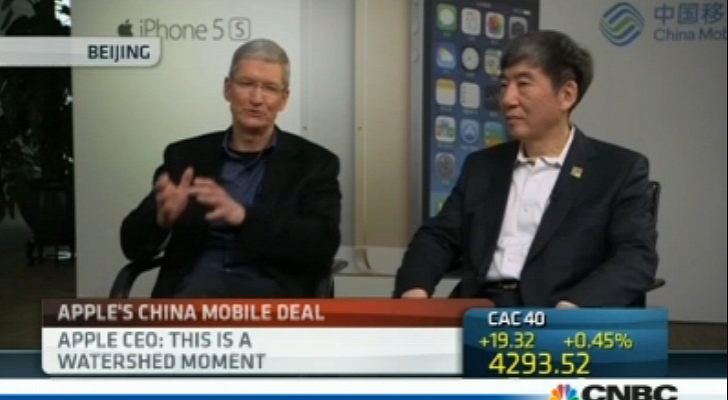 تيم كوك رئيس أبل تيم كوك على شاشة CNBC: من الشرف لنا في أبل الشراكة مع تشاينا موبايل