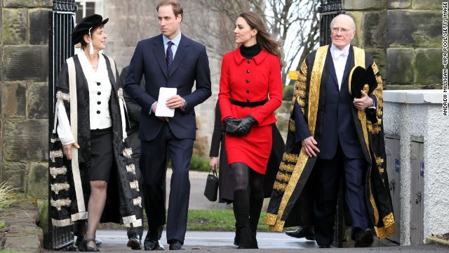 The pair returned to St. Andrews for a tour, accompanied by chancellor Sir Menzies Campbell, right, on February 25, 2011. They returned to their alma mater to launch a fundraising campaign for a new scholarship. 