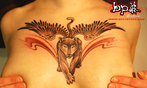 Breat Tattoos : Panther and Wing Tattoos
