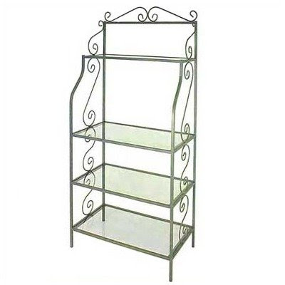36 4-Shelf Wrought Iron Bakers Rack Metal Finish Aged Iron Option Without Brass Tips Shelves Wood with Cherry Stain