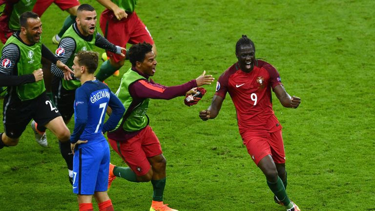 Eder of Portugal celebrates scoring the winning goal in Paris