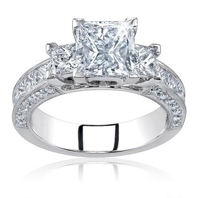 2.00 Carat Total Princess Cut Certified Diamond Three 3 Stone Engagement Anniversary Ring 14k Solid White Gold D VS2/SI1