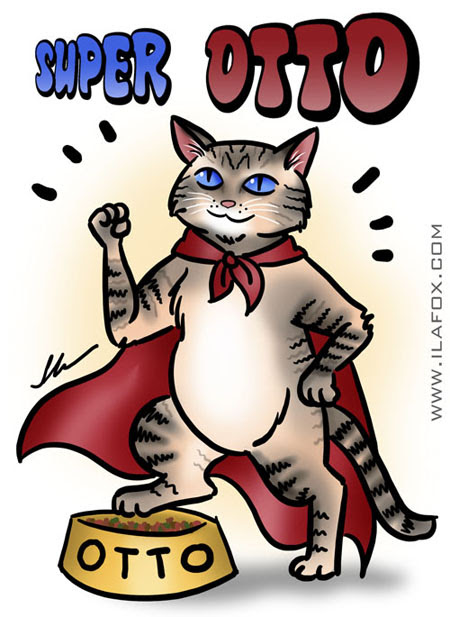 O Super Gato Herói Otto que doou sangue para Bijoux da Telinha, ilustração by ila fox