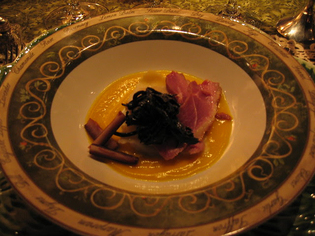 Chestnut Ravioli and trumpets of death (black trumpet mushrooms) with 