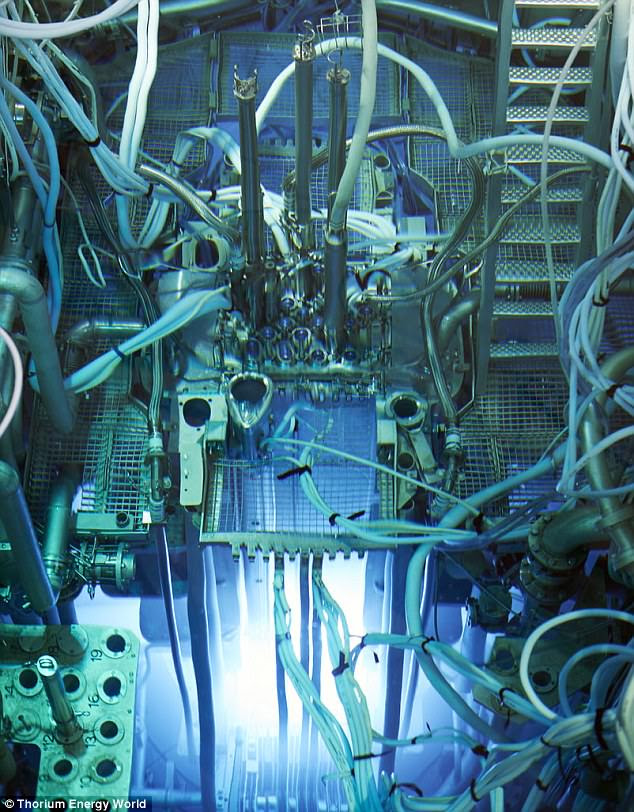 It’s said that the use of thorium in molten salt reactors would produce less toxic waste in the long run, and could be more easily reprocessed. A close-up view of the Petten reactor is shown