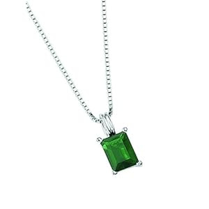 Elements Sterling Silver Ladies' P2473G Dark Green Crystal Rectanular Emerald Cut Pendant. 46cm Box Chain