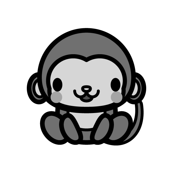 モノクロでかわいい猿の無料イラスト 商用フリー オイデ43