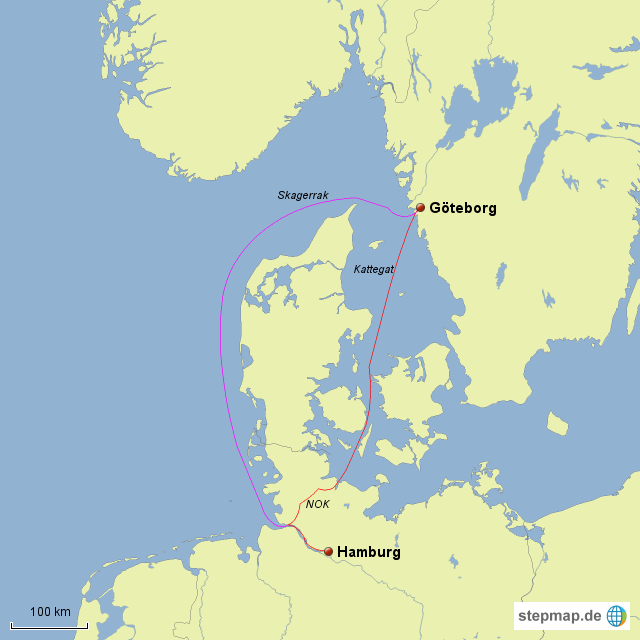 Schiffsrouten Hamburg - Göteborg von guacam - Landkarte ...