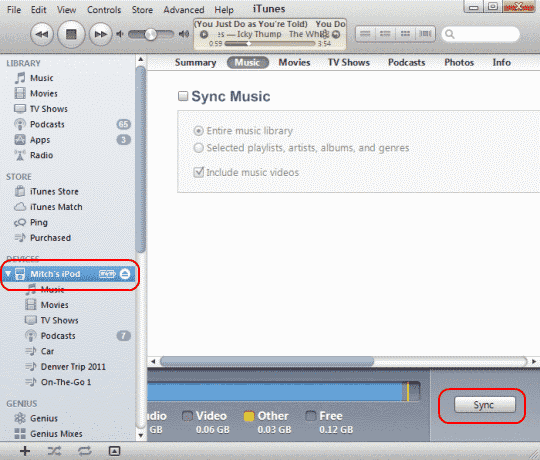 iTunes Sync button