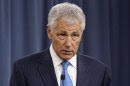 Hagel speaks during a news conference at the Pentagon in Arlington, Virginia