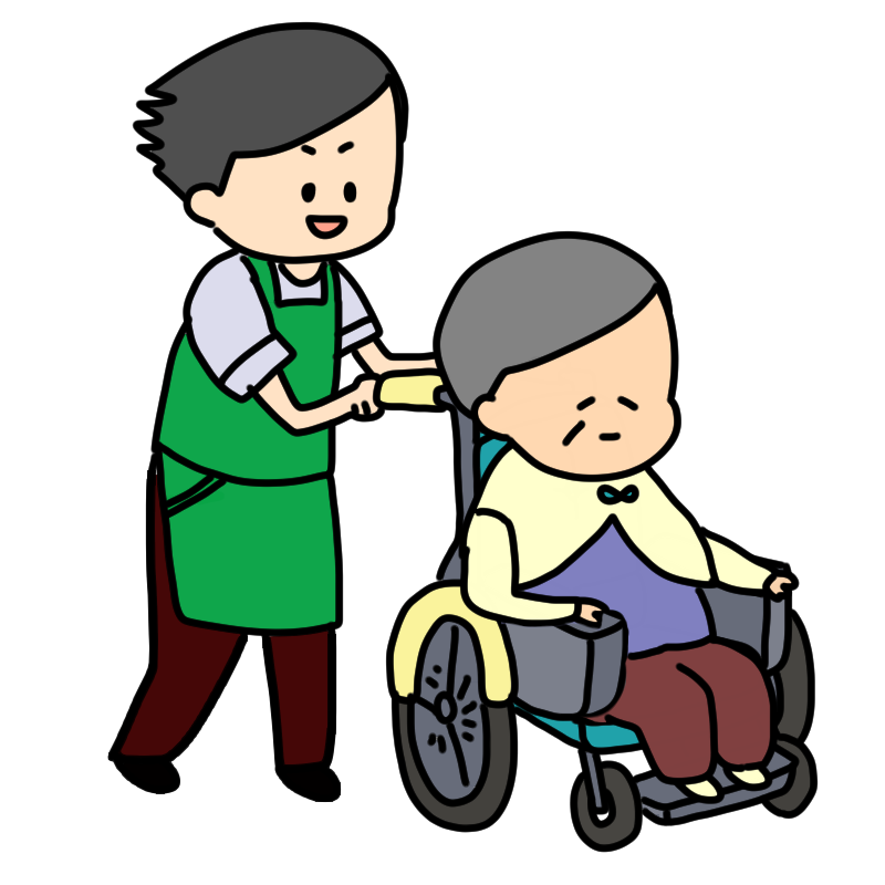 介護士と車いすのおばあちゃんのイラスト かわいいフリー素材が無料のイラストレイン