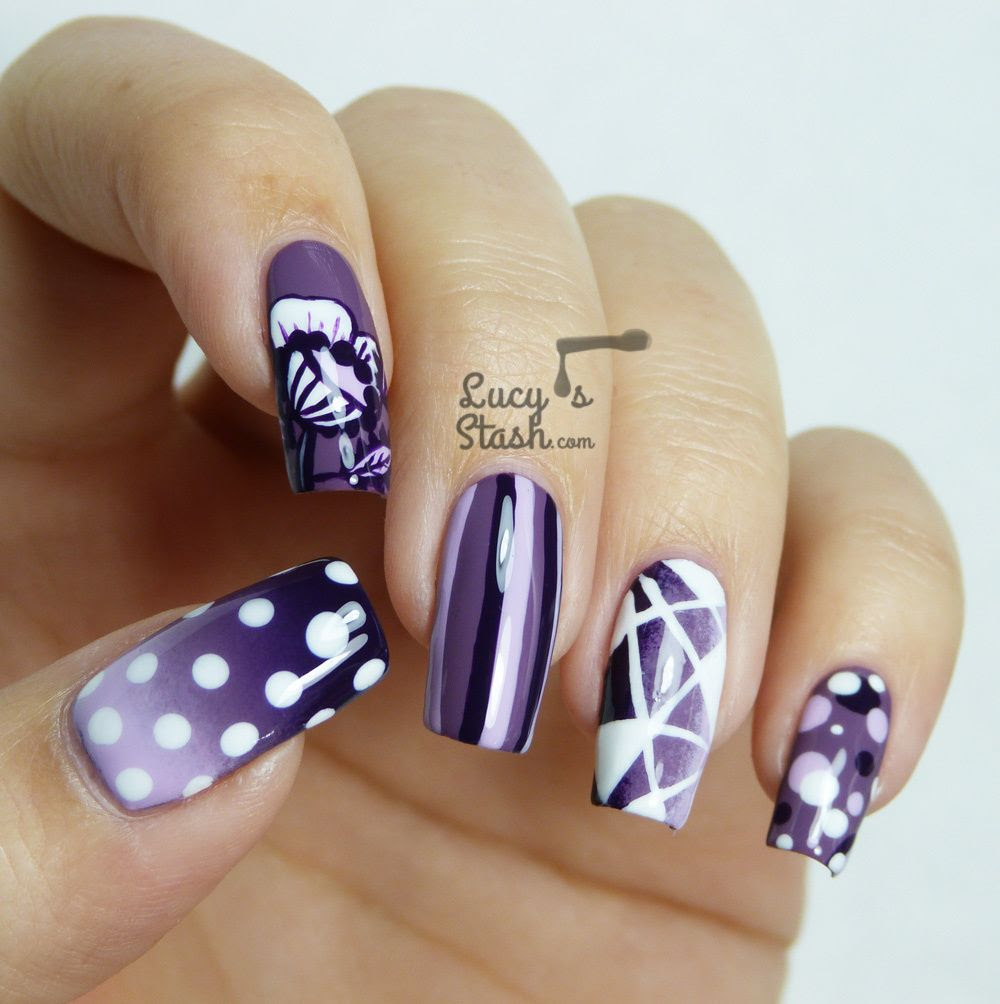 Purple Harmony Nail Art and Initial Infinity Necklace