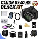 Canon SX40 HS 12.1MP Digital Camera with 35x Wide Angle Optical Image Stabilized Zoom and 2.7-inch Vari-Angle Wide LCD W/16GB SDHC Memory + Extra Extended Life NB10L Battery + Ac/Dc Rapid Charger + 3 Piece 67mm Filter Kit + Lens Adapter + Super Wide Angle Lens + 2x Telephoto Lens + Mini Hdmi Cable + USB Card Reader + Memory Card wallet + Deluxe Case + Accessory Saver Bundle!.