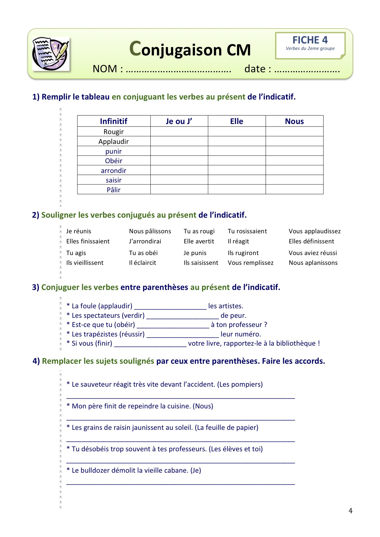 Exercices Conjugaison CM2 | Bout de Gomme
