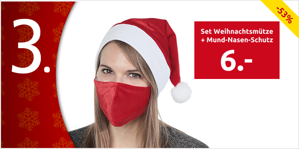 Set Weihnachtsmütze + Mund-Nasen-Schutz, rot + weiss